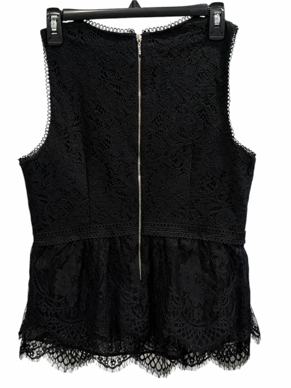 White House Black Market Black Lace Peplum Top Sleeveless Back Zip Sz 8 - Picture 3 of 6